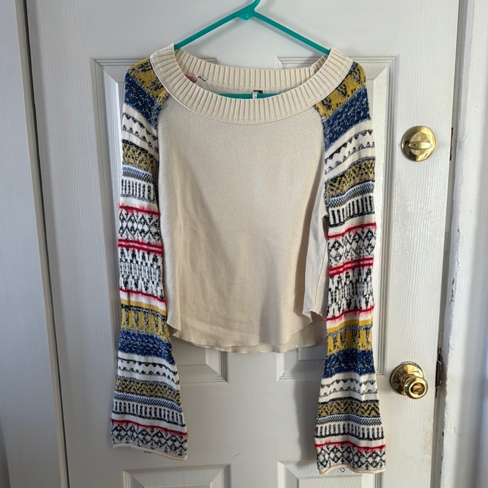 Free People Colorful Knit with Patterned Sleeves 💕